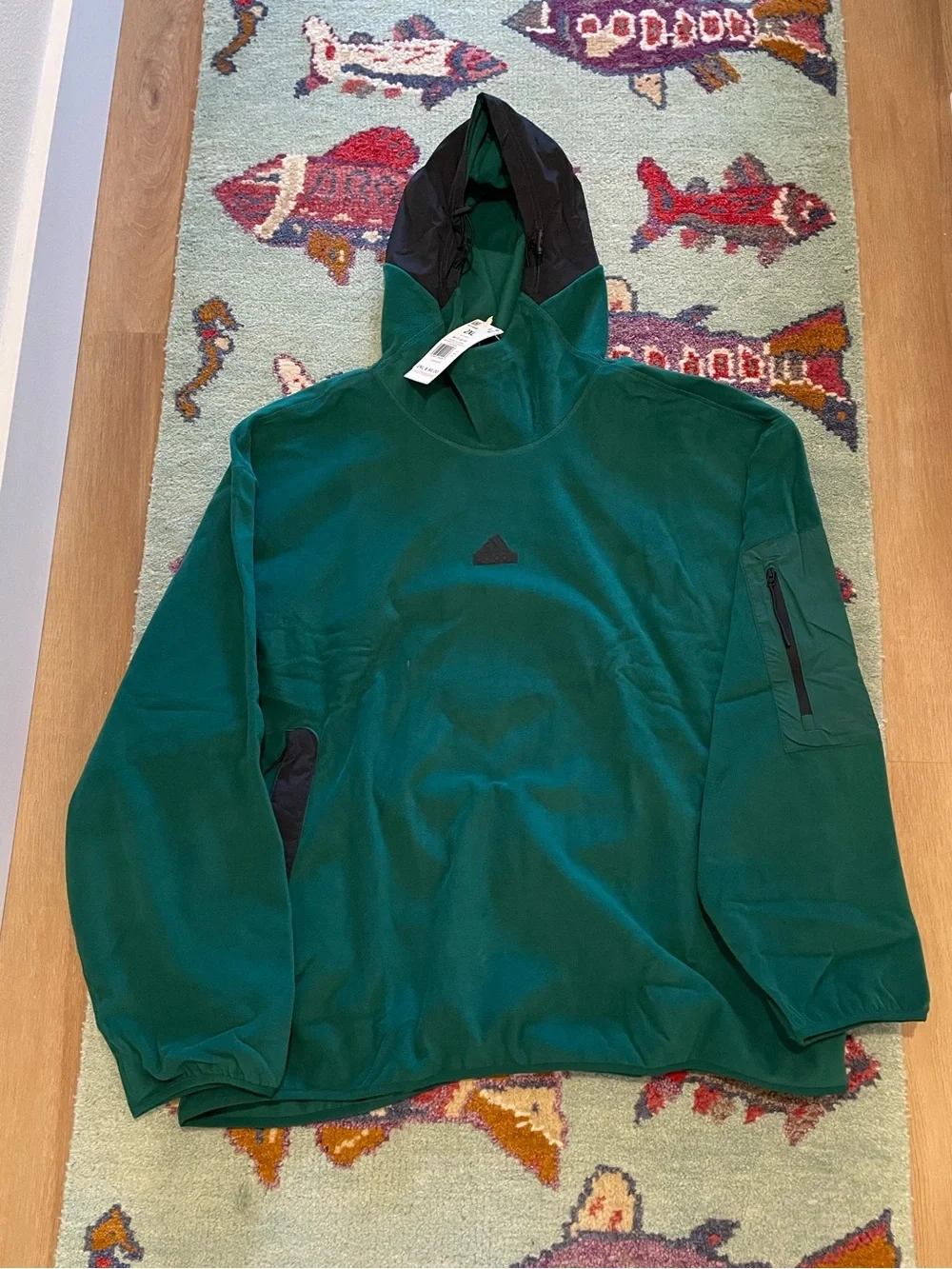Adidas City Escape Polar Fleece Pullover Athletic Green Hooded Sweatshirt Hoodie